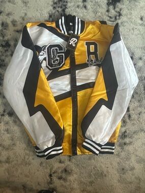 Retro label Gold, White & Black Satin-Style Men's Jacket